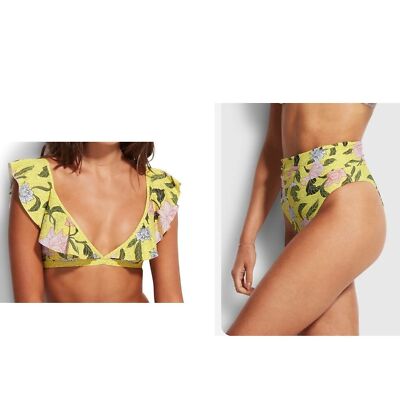 Seafolly Boheme Lime Light Bikini Set Bralette Flounce Top & Rio Bottom