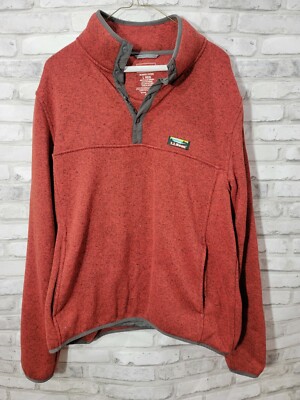LL Bean L-REG Sweater Orange Autumn Pullover 1/4 snap Mock Neck Slightly Fitted