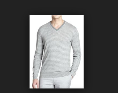 Hugo Boss Pullover Tucci V-Neck Größe L Grau gestreift WIE NEU*