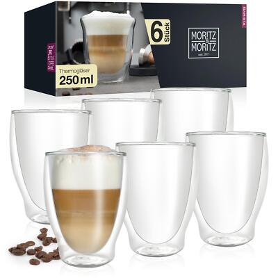 Moritz & Moritz 6 x 250 ml Doppelwand-Thermo-Gläser für Cappuccino Kaffee Coffee