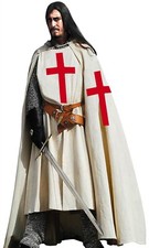Medieval Tunic Templar Knight Halloween Costume Hooded Cap Cloak Renaissance SCA