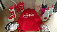 Coca-cola Water Bottle Apron Sealed Paper Plates Napkins Polar Big Lot 