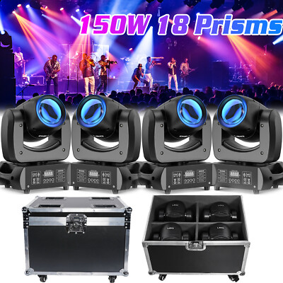 4X 150W 18Prisms Gobo Moving Head Stage Light LED Beam RGBW DMX DJ Party & Case