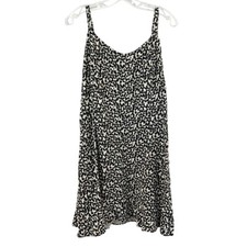Old Navy Linen Cami Dress Leopard Print Ruffle Hem Boho Brown Black - Size XL