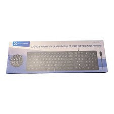 X9 Large Print Wired Backlit Keyboard 7 Color USB Lighted X9BLKEYLP7 New O