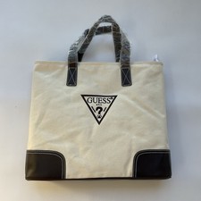 Guess Unisex Tote Bag Leather Details Natural...