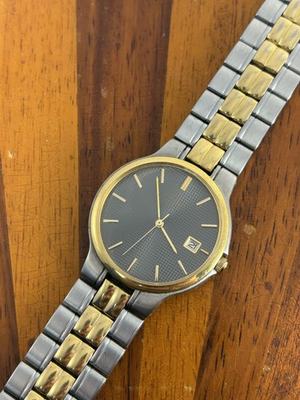 #ad Vintage Pulsar Watch Men Gold Silver Tone Gray Dial V722 X103 33mm New Battery $24.29