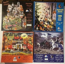 4 RARE SunsOut Puzzles 1000 PC HALLOWEEN KNIG...