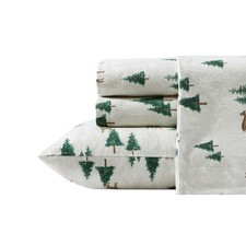 Eddie Bauer Flannel Sheet Set 4-Piece Queen Size Deer Hollow Green Cotton New