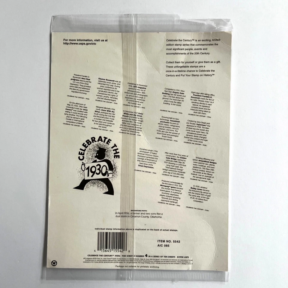 USPS 1930s Celebrate The Century Sheet of Fifteen 32 Cent Stamps Scott 3185 - Image 2 of 4