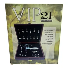 VIP 21 Piece Wine Set w/ Corkscrew, Charms, Stoppers, Pourer, Gift Box - New
