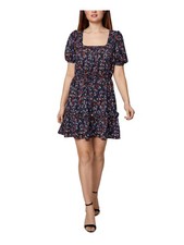 BCBGENERATION Womens Black Short Sleeve Short Wear To Work Fit + Flare Dress 0