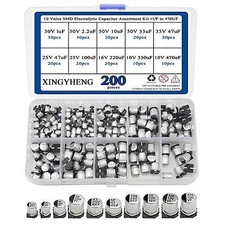 200PCS 10 Value SMD Electrolytic Capacitor Assortment Kit 1UF to 470UFAluminu