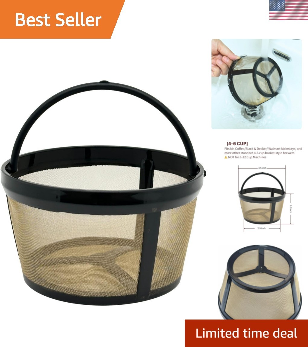4-6 Cup Reusable Coffee Filter - BPA Free, Fits Mr. Coffee, Black+Decker, Wal...