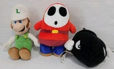 Lot Of 3 Super Mario Plush 6-8”  Nintendo Fire Luigi Shy Guy Bullet Tomy
