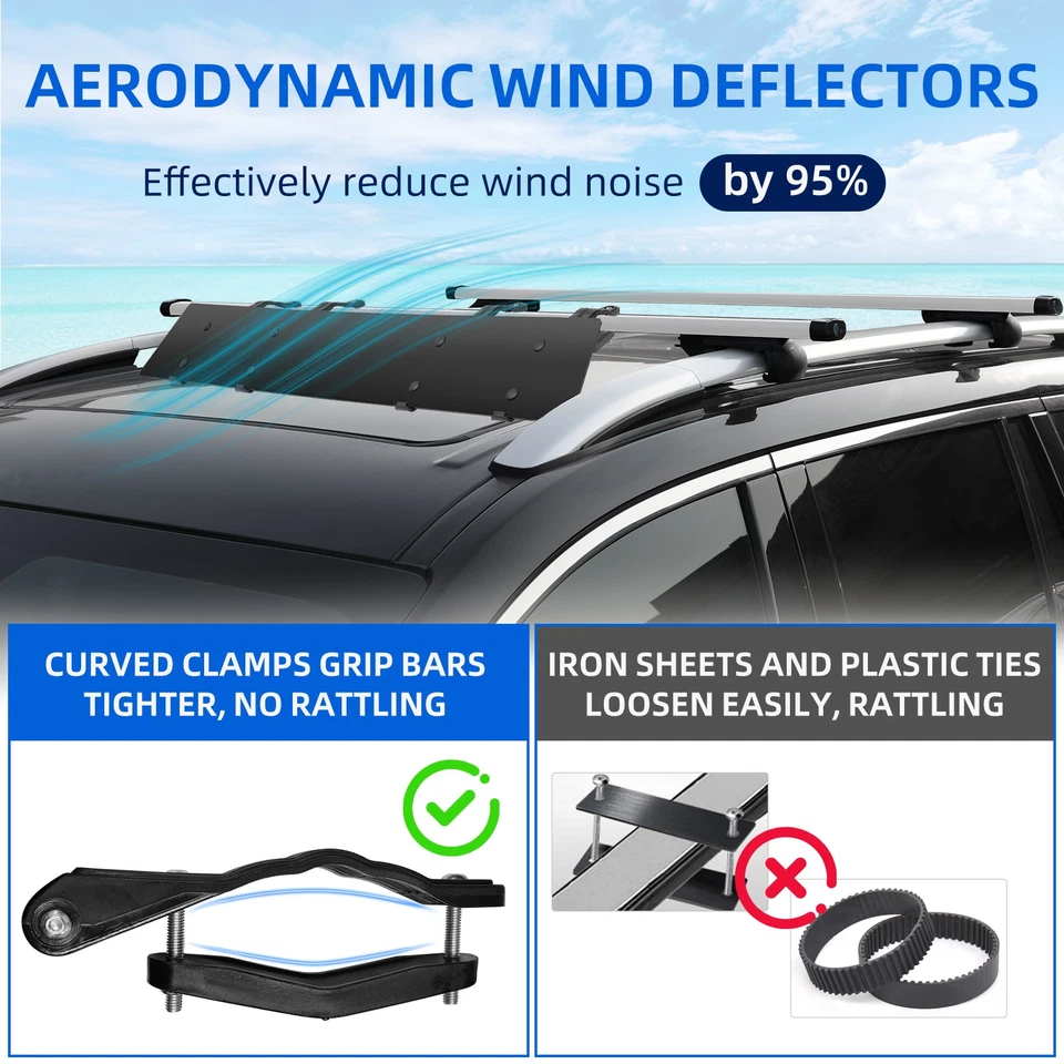 For Volvo Wagon 38"- 42" Rooftop Rack Cross Bars Wind Fairing Air Deflector Kit Foto 4 de 4