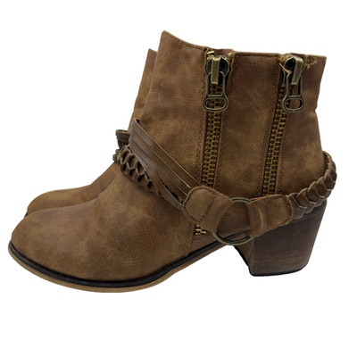 Blazin Roxx Size 7.5 Women s Boot Short Western Tan Braided Zippers Brown