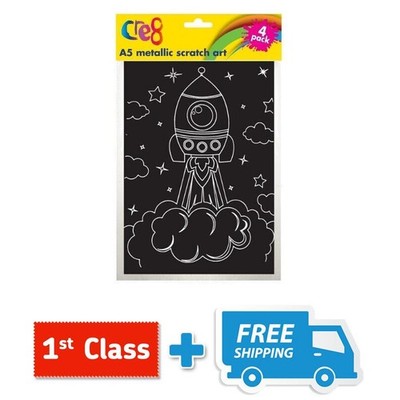 Cre8  A5 Metallic Scratch Art 4 illustrierte Rubbelkarten, 1 x Rubbelstift.