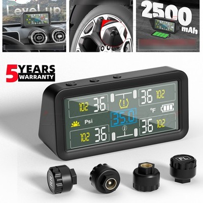 0-144 psi TPMS Solar LCD Car Tire Pressure Monitoring System 4 External Sensors