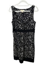Michael Michael Kors Womens M Abstract Print Cowl Neck Dress Black Cream Mod