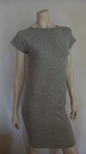 BENETTON Strick Kleid Perlgrau meliert Taschen Kurzarm 70%Wolle, Angora S-36/38