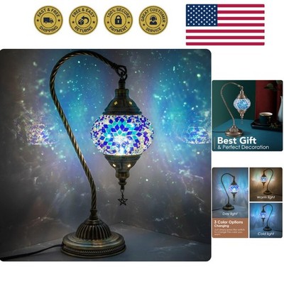 Turkish Moroccan Lamp with Bronze Base 3 Color Options Handmade Swan Neck Tif...