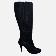 Duo Bay Knee High Leather Boots Womens UK 7 Black Snakeskin High Heel