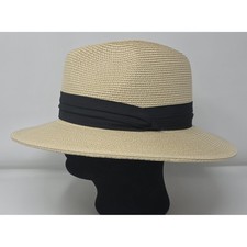 FURTALK Paper Straw Fedora Black Band Wide Brim Sun Panama Hat Size L