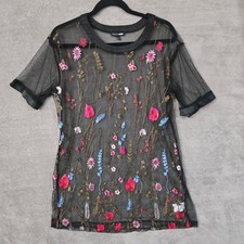 Fashion Nova Mesh Top Large Embroidered Sheer Butterfly Whimsigoth Forest Fairy