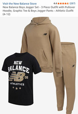 New Balance Boys 3-Piece Jogger Set Hoodie Tee Pants Tan/Black Size 8