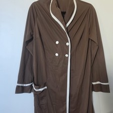 Sears House Dress Vtg Brown with Ivory Trim Button Down Nightgown Small