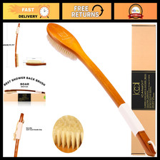 Natural Boar Bristle Bath Brush - 17.71" Curved Long Handle Shower Scrubber, Exf