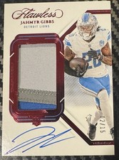 Jahmyr Gibbs 2023 Flawless Auto RC Ruby SICK 3-Color Patch 02/15 Detroit Lions