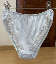 VTG Slippery Nylon Panty Baby Blue Sissy Bikini Sheer Lace Hi Cut Brief W.24 26"