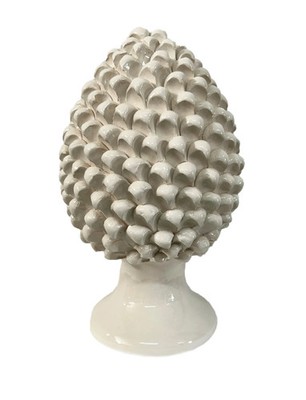 Sicilian Ceramic Pine Cone From Caltagirone White Hand Decorated H30cm