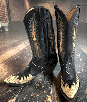 Vtg Tony Lama Firewalker Gold USA Made Ringtail Lizard Cowboy Boots Mens 8.5D