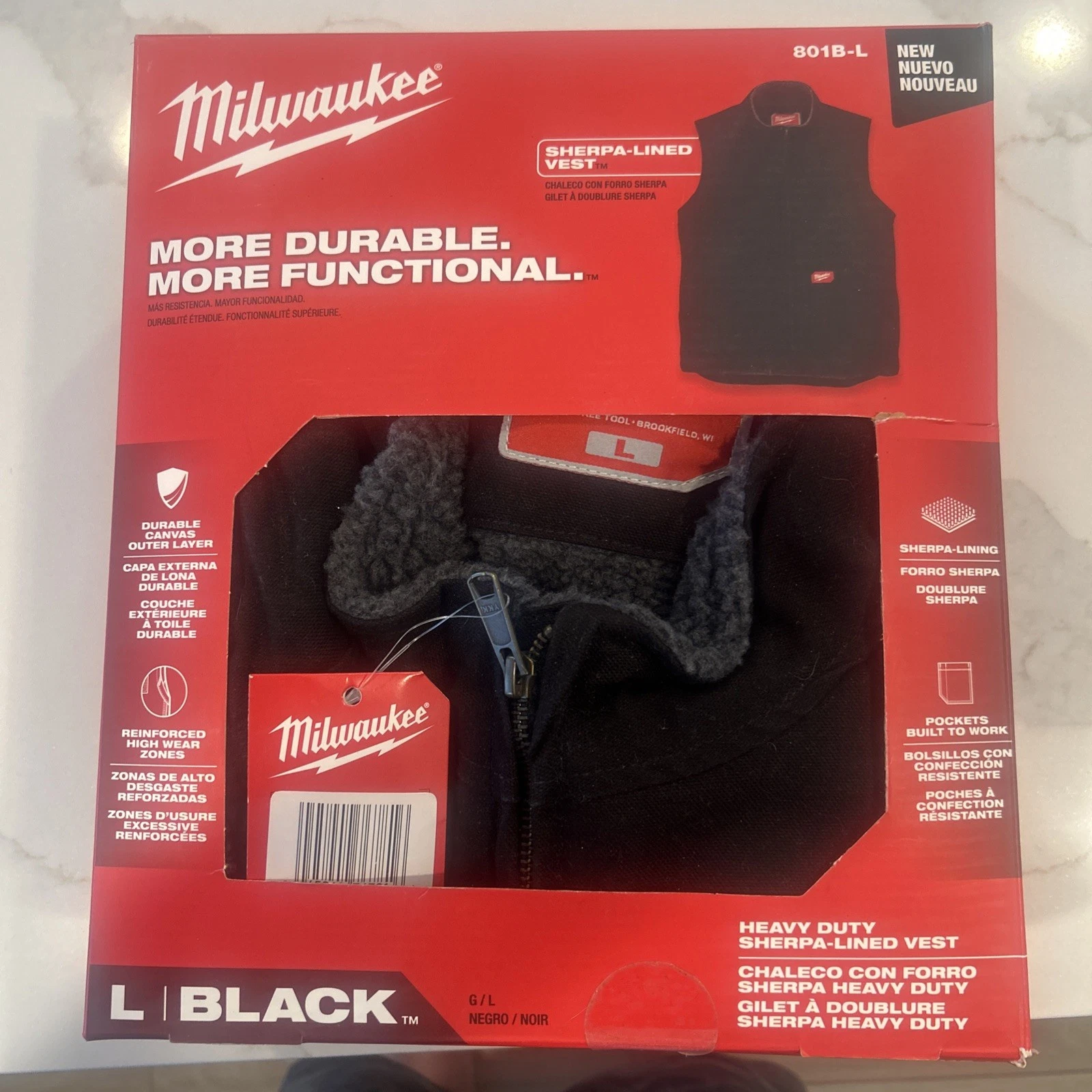 Milwaukee Men's Large 801B-L Heavy-Duty Sherpa-Lined Vest with 5-Pockets NWT - product detail image 1