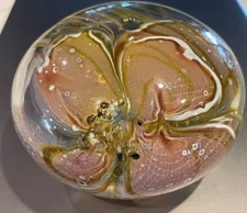 Hand Blown Art Glass Oil Lamp Candle Pinks Artist Signed & Numbered Paperweight