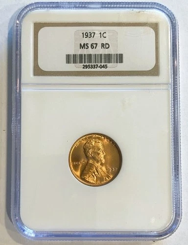 NGC type 8.0 "The Ocho" holder - 1937 Lincoln Wheat cent MS67 RD red