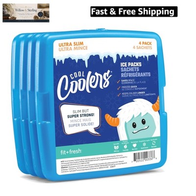 Cool Coolers by Fit + Fresh, 4 Pack Slim Ice Packs, Space Saving Reusable Ice...