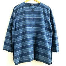 ISSEY MIYAKE PERMANENTE Border Cotton Linen Blouse M