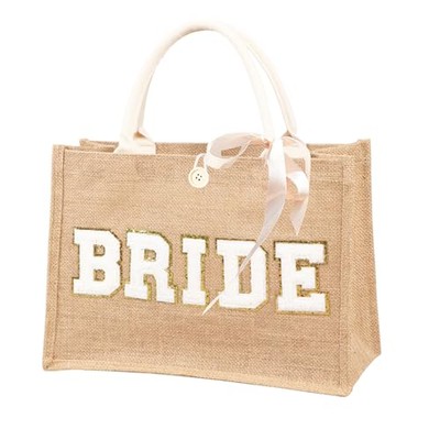 Borsa Da Sposa In Iuta Con Scritta Bride | 37x30x13 Cm | Regalo Addio Al Celibato | Borsa Trasparente E Riutilizzabile