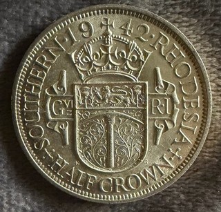 Southern Rhodesia 1942 Silver Half Crown Grade AUNC