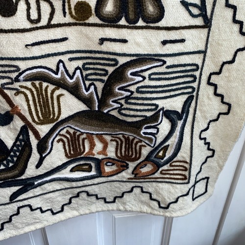 Vintage peruanischer Crewel Stickerei Wandteppich Wandbehang Azteken Volkskunst 40”x 21,5” - Bild 12 von 23