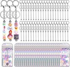 VZZNN 200 Pcs Beadable Keychain Bars Bulk for Craft, DIY, Gift - Silver Blank