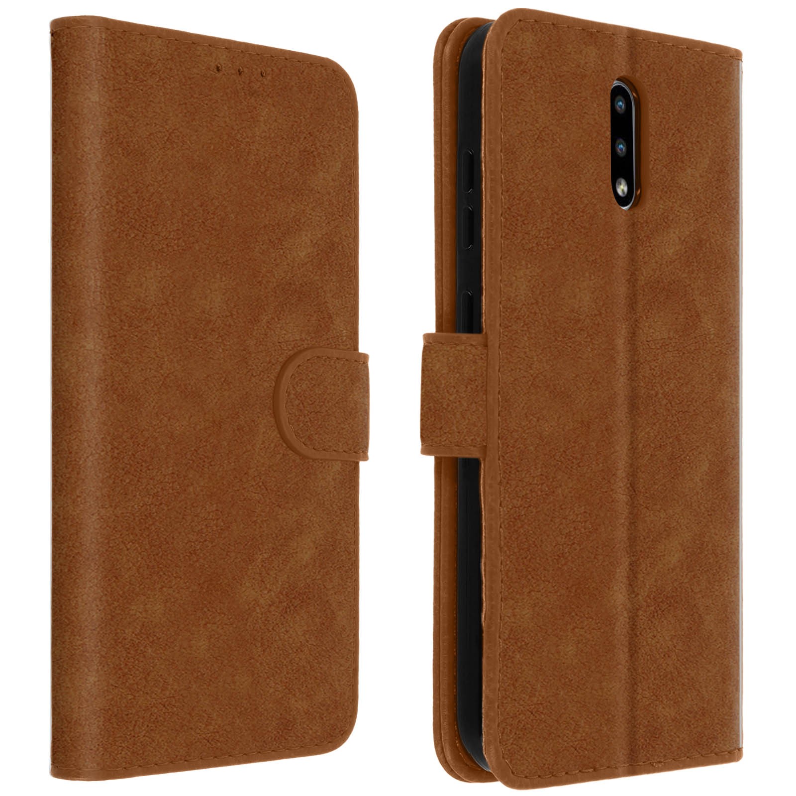 Coque Nokia 2.3 portefeuille marron rabat clapet et support amovible