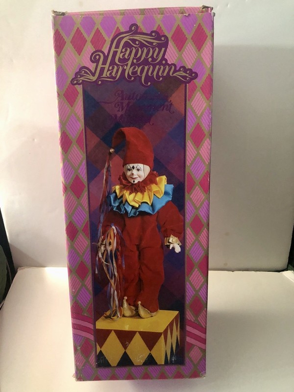 Vintage Enesco Faith Wick Happy Harlequin Musical Porcelain Doll In Box