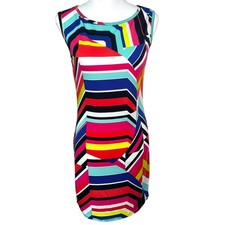 TRINA TURK Women's XS Rainbow Colorful Stripe Sleeveless Midi Knee Length Dress