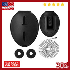 Cowhide Leather Police Badge Holder Oval Belt Clip Badge Shield Black