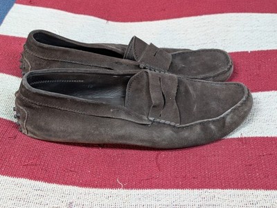 Tod's black suede loafers driving shoes moccasins Size 10 Mens Dark Brown 